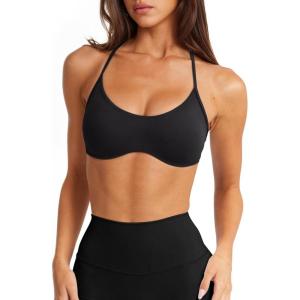 imageLASLULU Womens Sexy Y Back Sports Bra Padded Racerback Spaghetti Strap Workout Yoga Gym Athletic Bras Tops BralettesBlack