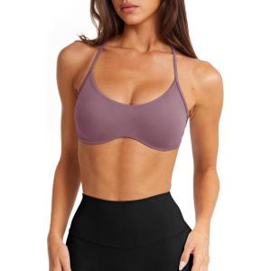 imageLASLULU Womens Sexy Y Back Sports Bra Padded Racerback Spaghetti Strap Workout Yoga Gym Athletic Bras Tops BralettesRed Bean Paste