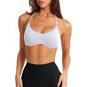 imageLASLULU Womens Sexy Y Back Sports Bra Padded Racerback Spaghetti Strap Workout Yoga Gym Athletic Bras Tops BralettesWhite
