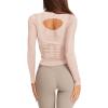 imageLASLULU Womens Active Long Sleeve Workout Tops Scoop Neck Athletic Yoga Gym Running Shirts Tops CutoutApricot
