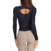 imageLASLULU Womens Active Long Sleeve Workout Tops Scoop Neck Athletic Yoga Gym Running Shirts Tops CutoutNavy Blue