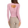 imageLASLULU Womens Active Long Sleeve Workout Tops Scoop Neck Athletic Yoga Gym Running Shirts Tops CutoutPink