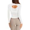imageLASLULU Womens Active Long Sleeve Workout Tops Scoop Neck Athletic Yoga Gym Running Shirts Tops CutoutWhite