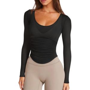 imageLASLULU Womens Active Long Sleeve Workout Tops Scoop Neck Athletic Yoga Gym Running Shirts Tops CutoutBlack