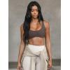 imageLASLULU Sexy Sports Bras for Women Scoop Neck Sleeveless Padded Bra Workout Yoga Crop TopDark Grey