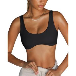 imageLASLULU Sexy Sports Bras for Women Scoop Neck Sleeveless Padded Bra Workout Yoga Crop TopBlack