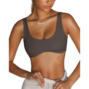 imageLASLULU Sexy Sports Bras for Women Scoop Neck Sleeveless Padded Bra Workout Yoga Crop TopDark Grey