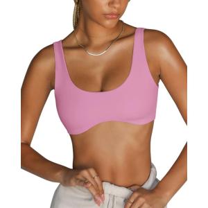 imageLASLULU Sexy Sports Bras for Women Scoop Neck Sleeveless Padded Bra Workout Yoga Crop TopPink