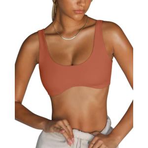 imageLASLULU Sexy Sports Bras for Women Scoop Neck Sleeveless Padded Bra Workout Yoga Crop TopTopaz