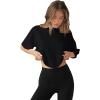 imageLASLULU Womens Cotton Short Sleeve Workout Shirts Loose Fit Crop Tops Yoga Gym Tee Casual Athletic Running TShirtsBlack