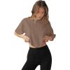 imageLASLULU Womens Cotton Short Sleeve Workout Shirts Loose Fit Crop Tops Yoga Gym Tee Casual Athletic Running TShirtsCoffee