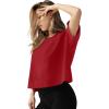 imageLASLULU Womens Cotton Short Sleeve Workout Shirts Loose Fit Crop Tops Yoga Gym Tee Casual Athletic Running TShirtsRed