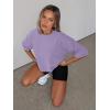 imageLASLULU Womens Cotton Short Sleeve Workout Shirts Loose Fit Crop Tops Yoga Gym Tee Casual Athletic Running TShirtsViolet