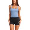 imageLASLULU Womens Sexy Halter Sports Bra Backless Padded Workout Tops Wirefree Sleeveless Gym Yoga Tank Tops Y2k Casual CropSky Blue