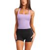 imageLASLULU Womens Sexy Halter Sports Bra Backless Padded Workout Tops Wirefree Sleeveless Gym Yoga Tank Tops Y2k Casual CropViolet