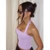 imageLASLULU Womens Sexy Halter Sports Bra Backless Padded Workout Tops Wirefree Sleeveless Gym Yoga Tank Tops Y2k Casual CropViolet
