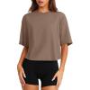 imageLASLULU Womens Cotton Short Sleeve Workout Shirts Loose Fit Crop Tops Yoga Gym Tee Casual Athletic Running TShirtsCoffee