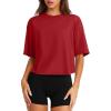 imageLASLULU Womens Cotton Short Sleeve Workout Shirts Loose Fit Crop Tops Yoga Gym Tee Casual Athletic Running TShirtsRed
