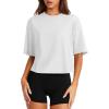 imageLASLULU Womens Cotton Short Sleeve Workout Shirts Loose Fit Crop Tops Yoga Gym Tee Casual Athletic Running TShirtsWhite