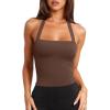 imageLASLULU Womens Sexy Halter Sports Bra Backless Padded Workout Tops Wirefree Sleeveless Gym Yoga Tank Tops Y2k Casual CropCoffee