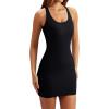 imageLASLULU Womens Bodycon Mini Dress Backless Built in Bra Casual Cute Sundresses Ribbed Summer Tank DressBlack