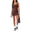 imageLASLULU Womens Bodycon Mini Dress Backless Built in Bra Casual Cute Sundresses Ribbed Summer Tank DressCoffee