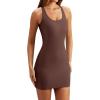 imageLASLULU Womens Bodycon Mini Dress Backless Built in Bra Casual Cute Sundresses Ribbed Summer Tank DressCoffee