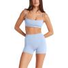 imageLASLULU Womens Adjustable Spaghetti Straps Sports Bra Sexy Square Neck Wireless Padded Workout Yoga Crop Tops BralettesShell Blue