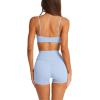 imageLASLULU Womens Adjustable Spaghetti Straps Sports Bra Sexy Square Neck Wireless Padded Workout Yoga Crop Tops BralettesShell Blue