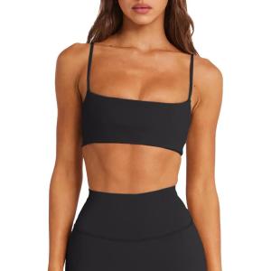 imageLASLULU Womens Adjustable Spaghetti Straps Sports Bra Sexy Square Neck Wireless Padded Workout Yoga Crop Tops BralettesBlack