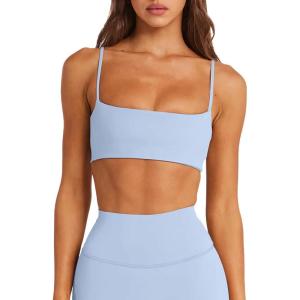 imageLASLULU Womens Adjustable Spaghetti Straps Sports Bra Sexy Square Neck Wireless Padded Workout Yoga Crop Tops BralettesShell Blue