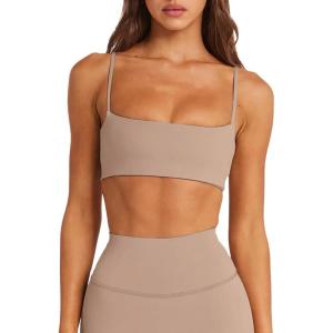 imageLASLULU Womens Adjustable Spaghetti Straps Sports Bra Sexy Square Neck Wireless Padded Workout Yoga Crop Tops BralettesSienna