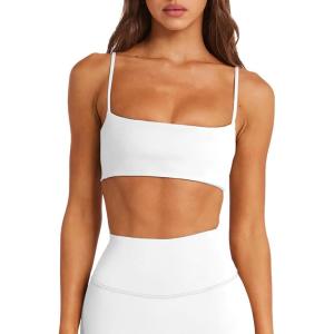 imageLASLULU Womens Adjustable Spaghetti Straps Sports Bra Sexy Square Neck Wireless Padded Workout Yoga Crop Tops BralettesWhite