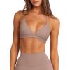 imageLASLULU Womens Double Lined Criss Cross Sports Bra Sexy Adjustable Spaghetti Straps Wireless Workout Bralettes No PaddingAlmond
