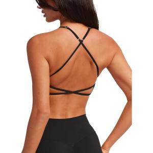 imageLASLULU Womens Double Lined Criss Cross Sports Bra Sexy Adjustable Spaghetti Straps Wireless Workout Bralettes No PaddingBlack