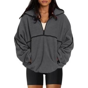 imageLASLULU Womens Half Zip Pullover Sweatshirt Sherpa Fleece Jacket Oversized Sweatshirts Warm Fuzzy Sweaters PocketsGrey