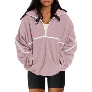 imageLASLULU Womens Half Zip Pullover Sweatshirt Sherpa Fleece Jacket Oversized Sweatshirts Warm Fuzzy Sweaters PocketsGrey Purple