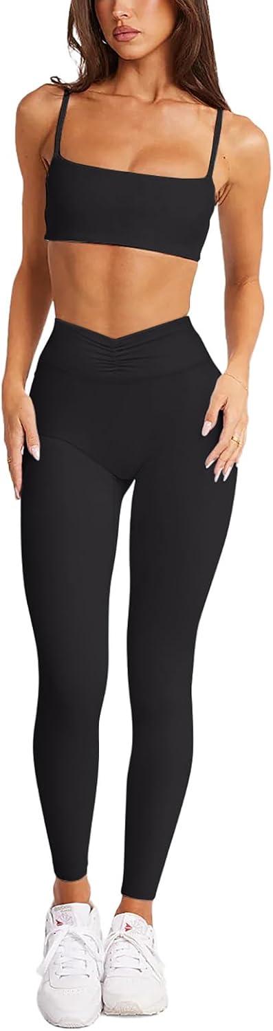 imageLASLULU VHigh Waisted Workout Leggings for Women 28quot Gathered Buttery Soft Compression Leggings Yoga Workout PantsBlack