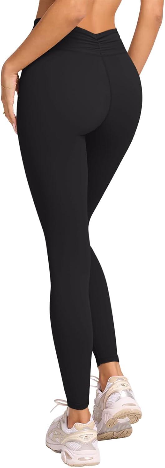 imageLASLULU VHigh Waisted Workout Leggings for Women 28quot Gathered Buttery Soft Compression Leggings Yoga Workout PantsBlack