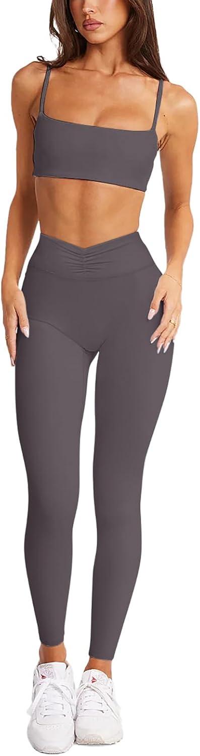 imageLASLULU VHigh Waisted Workout Leggings for Women 28quot Gathered Buttery Soft Compression Leggings Yoga Workout PantsDark Grey