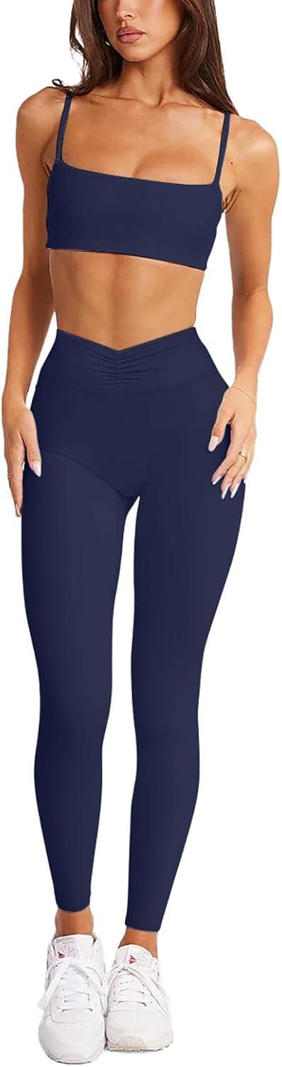 imageLASLULU VHigh Waisted Workout Leggings for Women 28quot Gathered Buttery Soft Compression Leggings Yoga Workout PantsNavy Blue