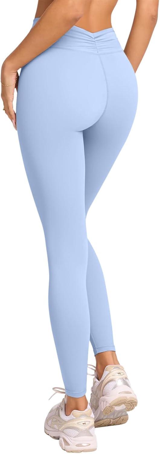imageLASLULU VHigh Waisted Workout Leggings for Women 28quot Gathered Buttery Soft Compression Leggings Yoga Workout PantsShell Blue