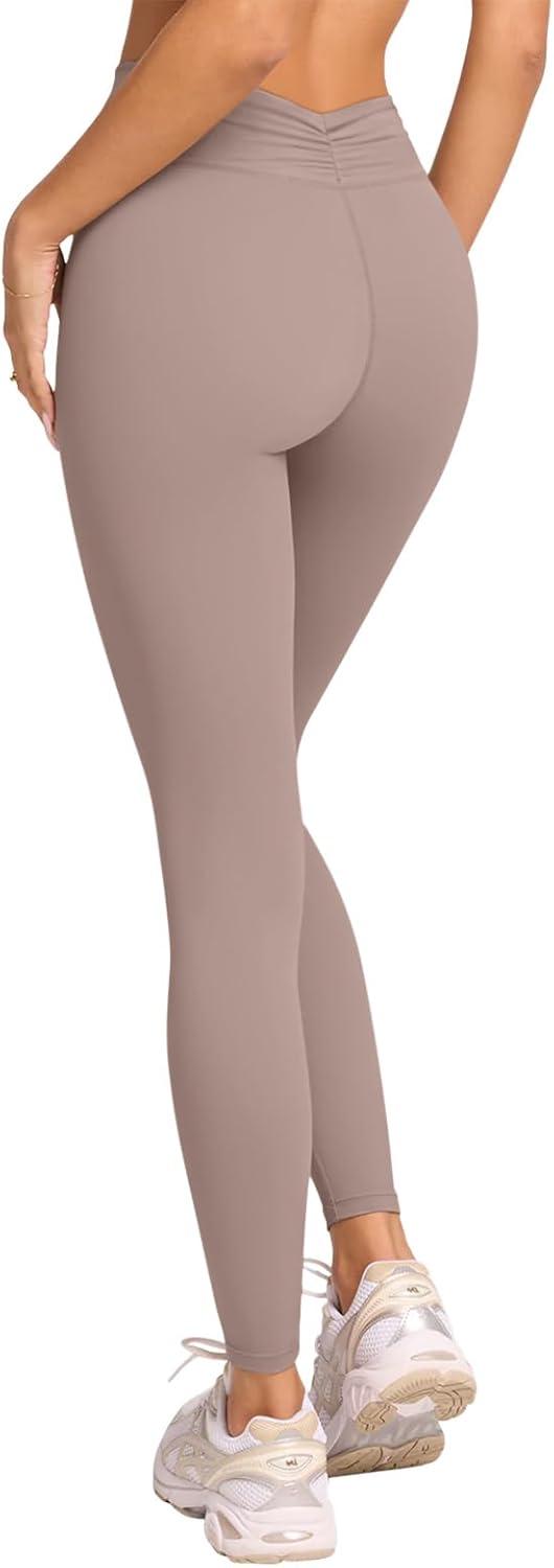 imageLASLULU VHigh Waisted Workout Leggings for Women 28quot Gathered Buttery Soft Compression Leggings Yoga Workout PantsSienna