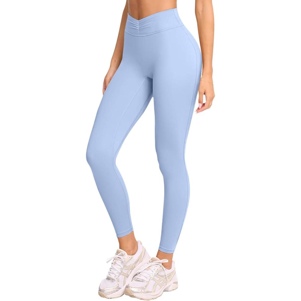 imageLASLULU VHigh Waisted Workout Leggings for Women 28quot Gathered Buttery Soft Compression Leggings Yoga Workout PantsShell Blue