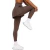 imageLASLULU Womens Tennis Skirted Leggings Yoga Gym Skirts with Leggings Athletic Golf Skorts with PocketsBrown