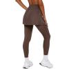imageLASLULU Womens Tennis Skirted Leggings Yoga Gym Skirts with Leggings Athletic Golf Skorts with PocketsBrown