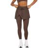 imageLASLULU Womens Tennis Skirted Leggings Yoga Gym Skirts with Leggings Athletic Golf Skorts with PocketsBrown