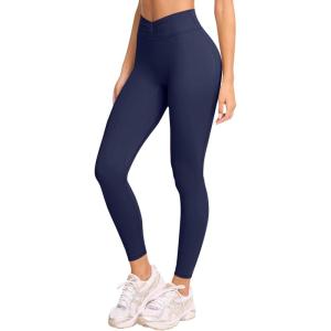 imageLASLULU VHigh Waisted Workout Leggings for Women 28quot Gathered Buttery Soft Compression Leggings Yoga Workout PantsNavy Blue