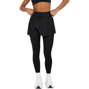imageLASLULU Womens Tennis Skirted Leggings Yoga Gym Skirts with Leggings Athletic Golf Skorts with PocketsBlack