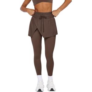imageLASLULU Womens Tennis Skirted Leggings Yoga Gym Skirts with Leggings Athletic Golf Skorts with PocketsBrown